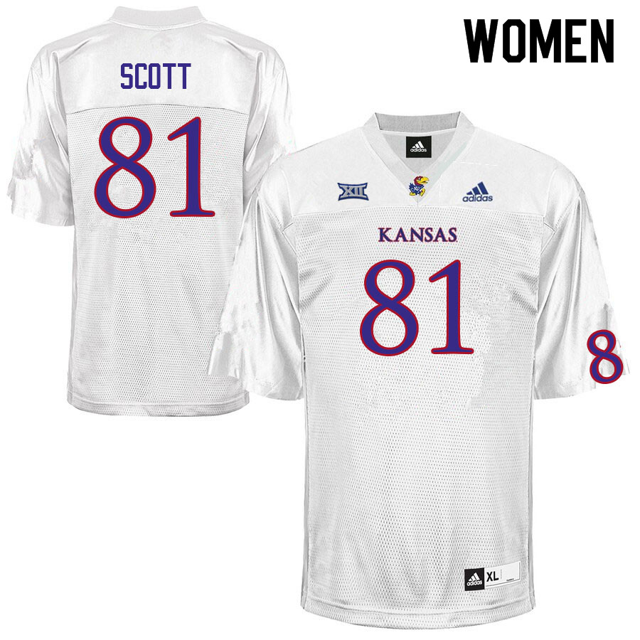 Women #81 Tanaka Scott Kansas Jayhawks College Football Jerseys Sale-White - Click Image to Close